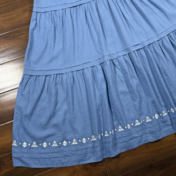 Pendleton Women's Size Medium Blue Embroidered Penelope Linen Tiered Midi Dress - Picture 3 of 11
